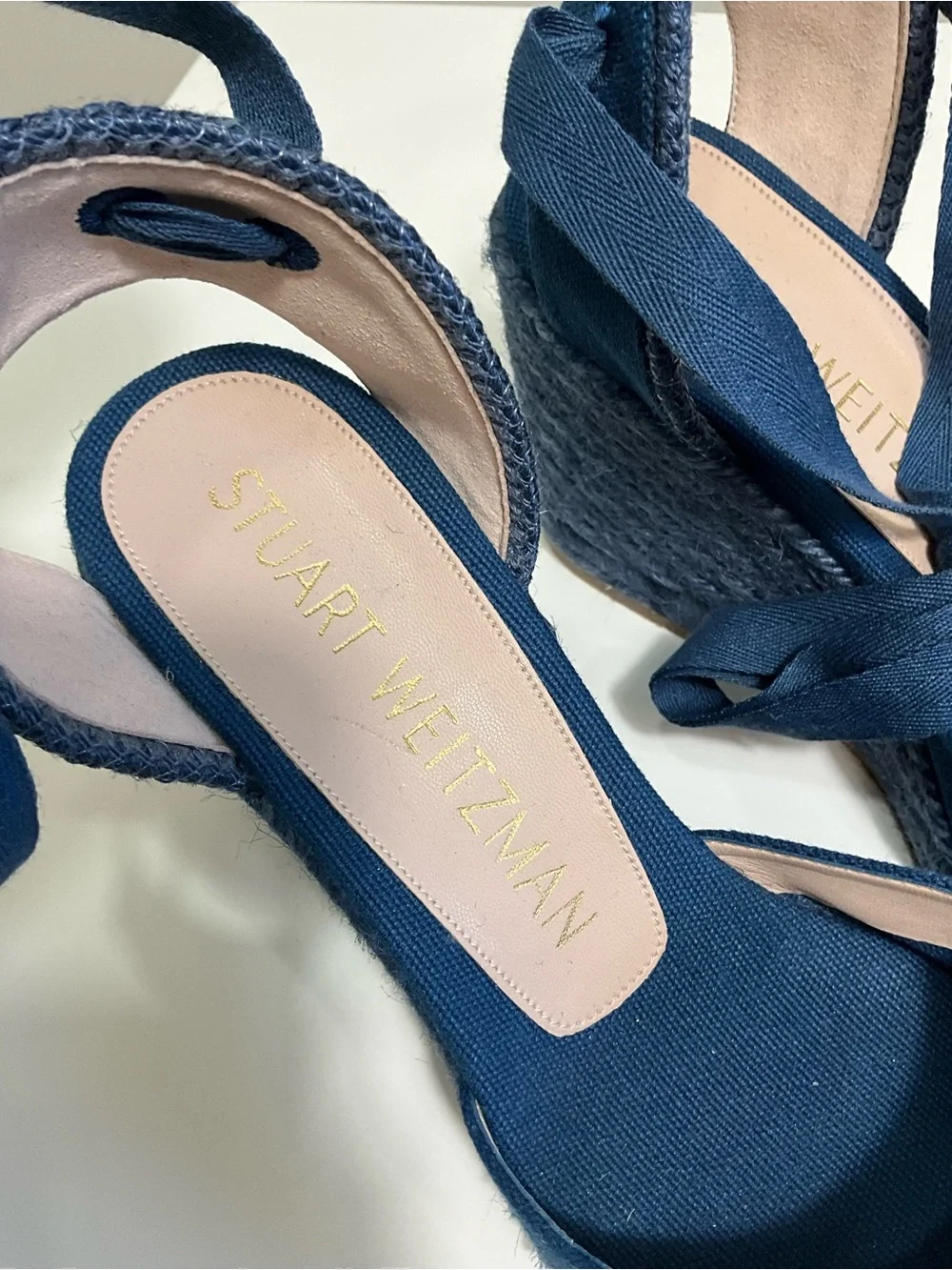 STUART WEITZMAN Marguerita Navy Canvas Espadrille Wedge Ankle Tie Sandals 8 - Picture 5 of 8